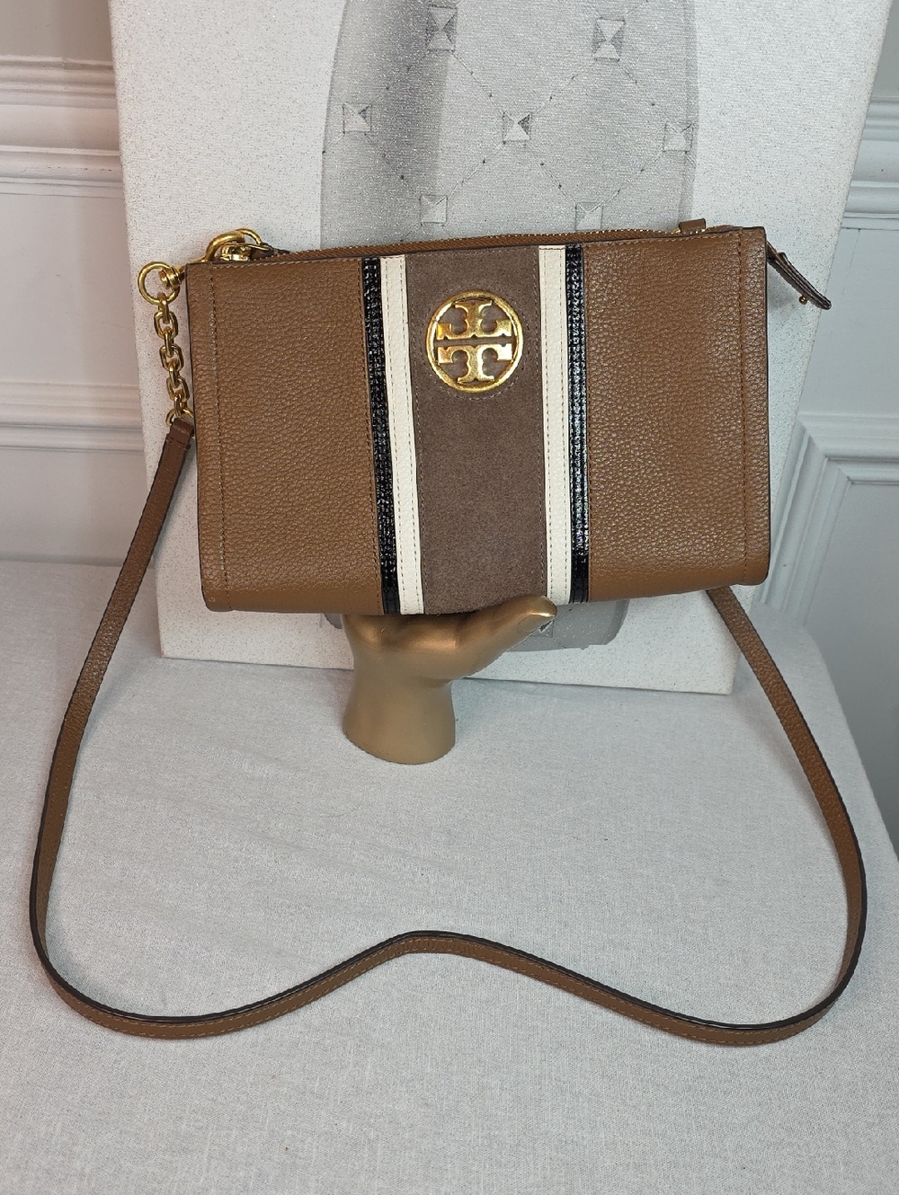 Tory Burch Carson Stripe Leather Crossbody Bag